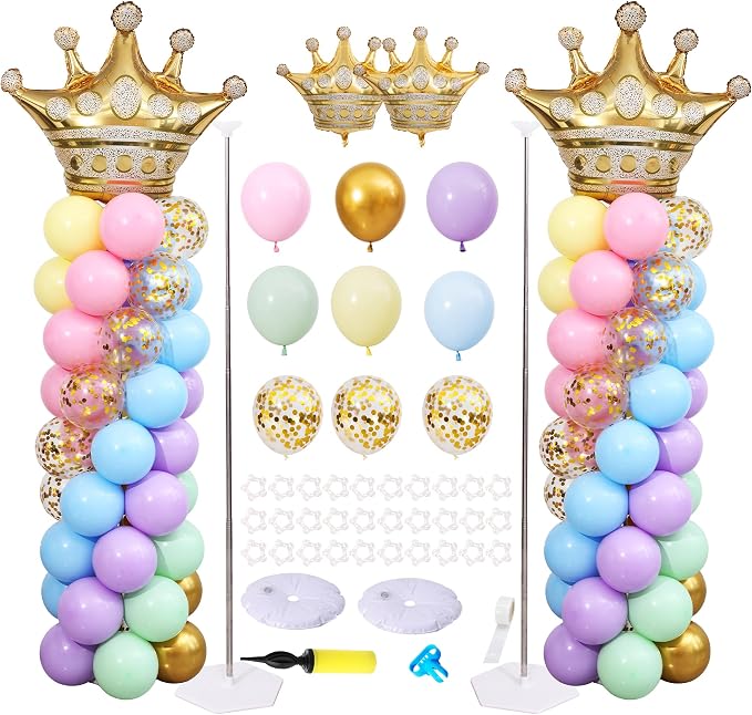 Pastel Princess Party Balloon Column Stand Arch Kit Set of 2 by KIRINDECORATION
