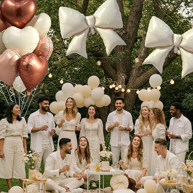 Vuzvuv Creamy Heart Balloons White Bow Balloons Set, Anniversary, Valentine's - Image 5