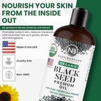 NaturoBliss Organic Black Seed Oil 100 Virgin Cold Pressed Omega 3 6 9 Super Antioxidant for Immune Support, Joints, Mobility, Digestion, Hair Skin Vegan, Gluten-Free, Non-GMO USDA Certified 8oz
