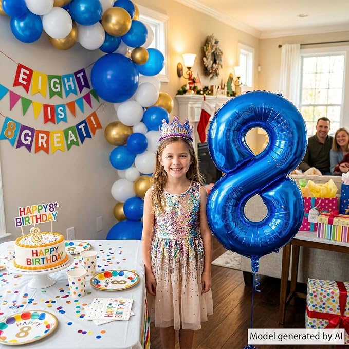 Navy Blue Number 8 Balloon 40 Inch, Shiny Foil Infinity Design Event Decor | - Image 6