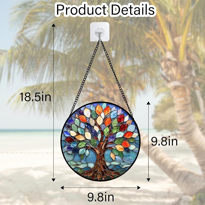 DASTOLL Stained Glass Window Hanging, Colorful Tree of Life Sun Catchers Glass - Image 5