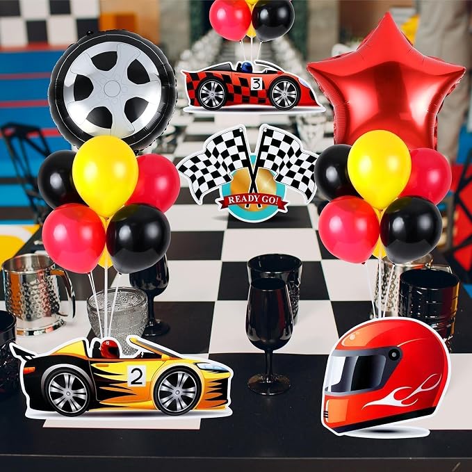 6 Sets Race Car Party Balloons Stand Kit Racing Car Table Centerpieces Decor - Image 2