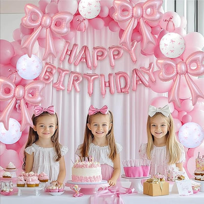Bow Number 2 Birthday Balloons, 40” Pink Aluminum Foil Balloons Happy Birthday - Image 3