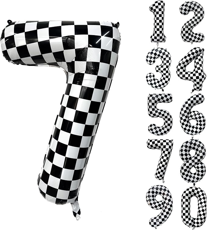 40 Inch Checkered Number Balloon 7 Black and White Number 7 Balloon Foil Helium by Yeodong