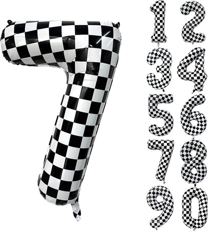 40 Inch Checkered Number Balloon 7 Black and White Number 7 Balloon Foil Helium by Yeodong