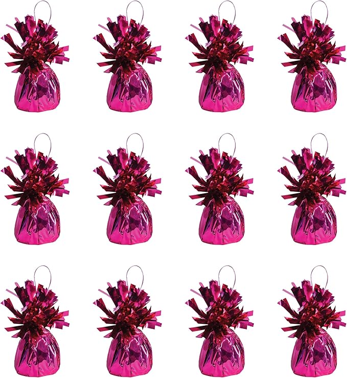 Beistle Metallic Wrapped Balloon Weight – 12 Pack, Cerise Pink Balloon by Beistle