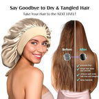 YFONG 100% 22 Momme Mulberry Silk Bonnet for Sleeping Women, Larger Double Layer Silk Hair Wrap for Curly Short Long Hair, Non-Slip Sleep Cap Turban with Elastic Tie Band for Hair Care, Champagne