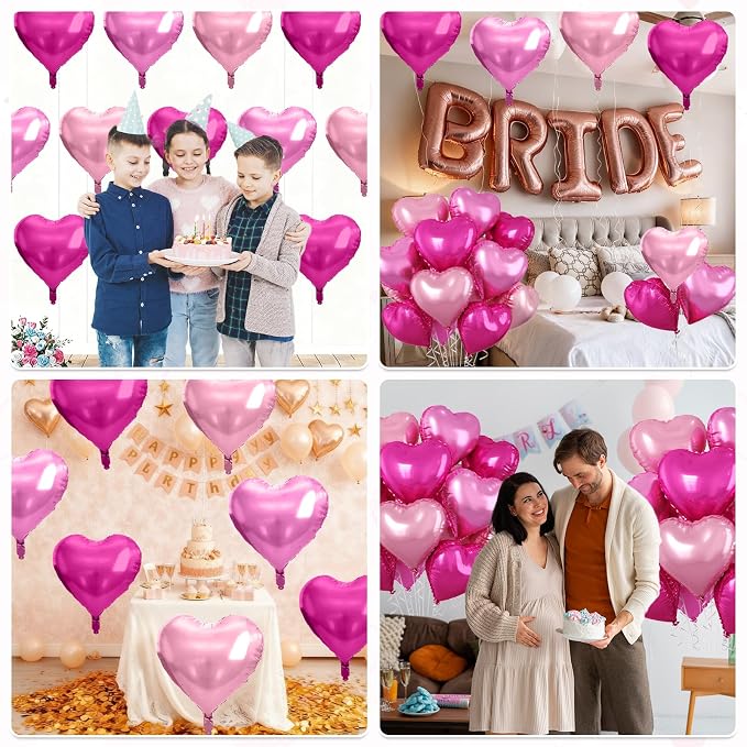 Pastel Pink Heart Balloons, 18 Inch Light Pink Rose Red Foil Balloons Helium - Image 5