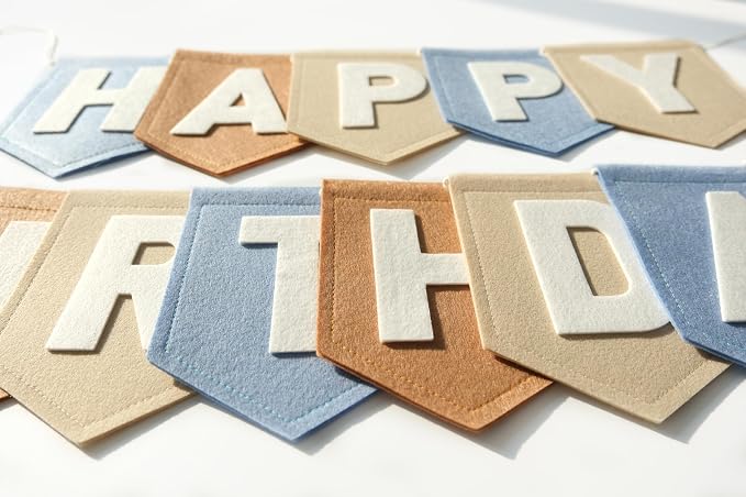 Felt Blue Khaki Happy Birthday Banner Birthday Decorations - Image 2