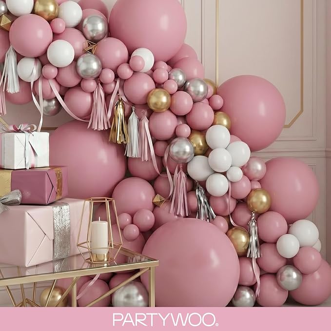 PartyWoo Mauve Dusty Balloons 100pcs Pink Rose Boho Netural Color | 18 12 10 5 - Image 8