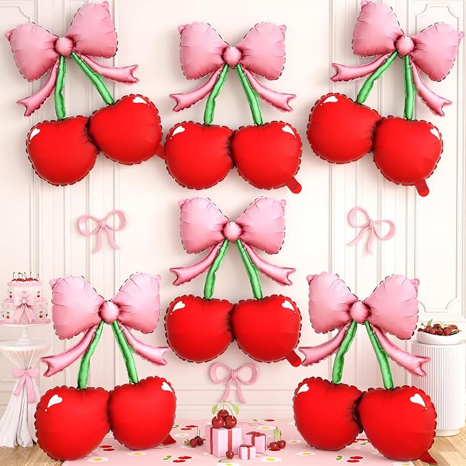 6pcs Cheery Bow Foil Balloons by Hapmori