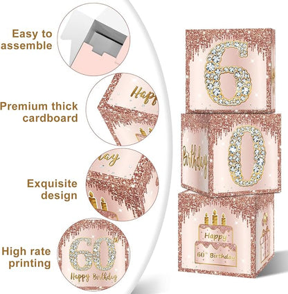 Guiruiy 3Pcs 60th Birthday Decorations Balloon Gift Boxes - Image 3