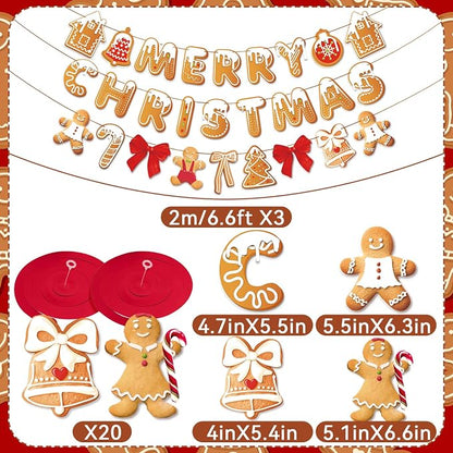 Merry Christmas Banners Gingerbread Theme, Pre-Strung Xmas Party Decorations - Image 2