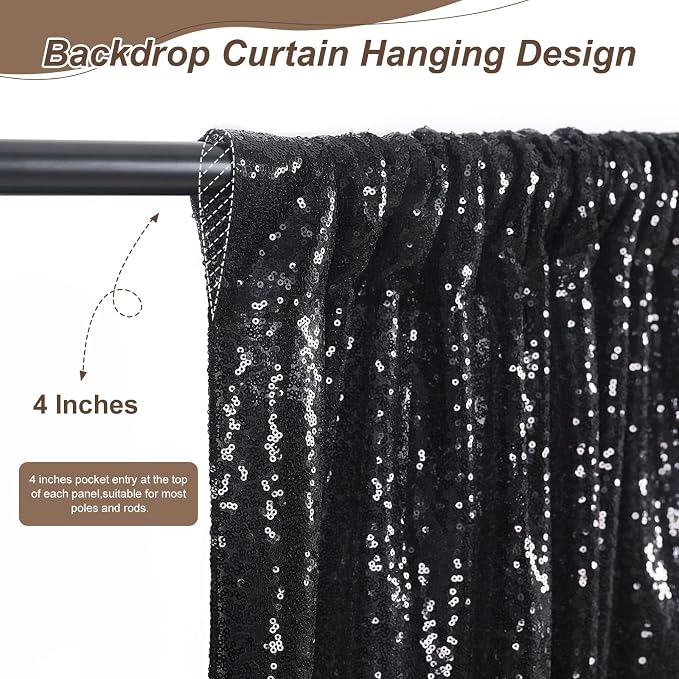 Black Sequin Backdrop Curtains-1 Panel 5FTx8FT Black Backdrop - Image 3