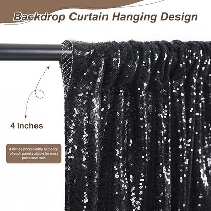 Black Sequin Backdrop Curtains-1 Panel 5FTx8FT Black Backdrop - Image 3