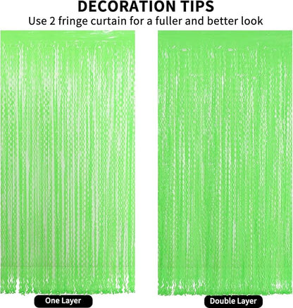 4 Pack Wavy Green Tinsel Backdrop Curtain - Image 6