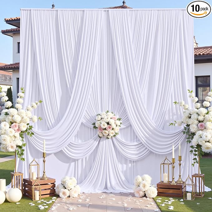 50ft×12ft Wrinkle Free White Backdrop Curtain by ENJOYYOURPARTY