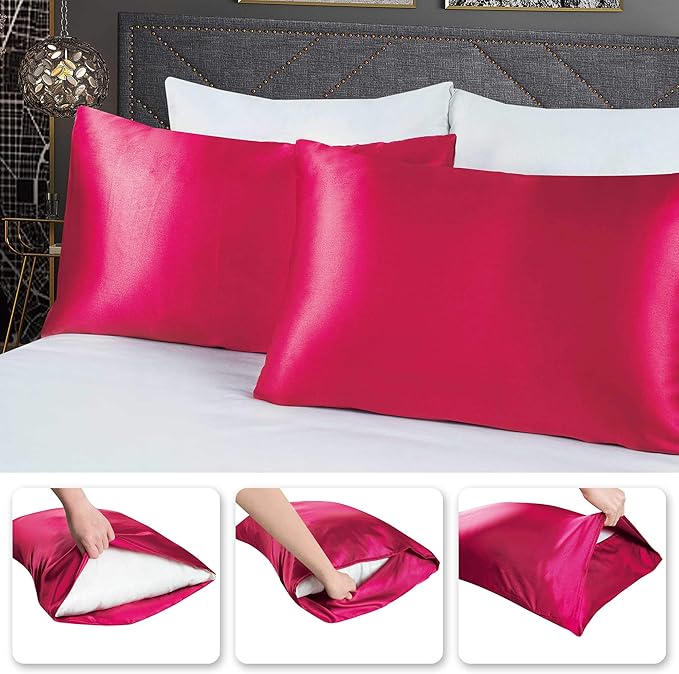 Tyfitb Satin Pillowcase Set for Hair & Skin Care – Cooling, Hypoallergenic, Anti-Frizz, Wrinkle-Free – Soft, Luxurious Pillowcases with Envelope Closure – 2-Pack, Standard Size 20x26, Gift-Ready