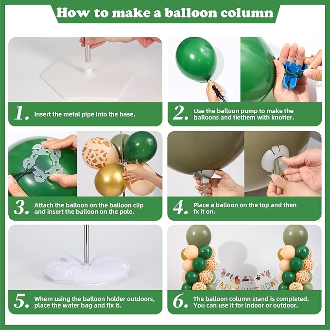 Green and Gold Balloon Column Stand Kit Set of 2, Safari Jungle Baby Shower - Image 5