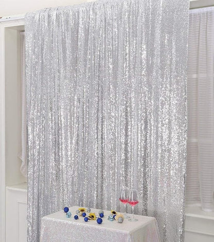 PartyDelight Silver Sequin Backdrop 6x8ft Sparkly Photo Curtain | 4 Inch Rod - Image 8