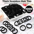 Chuangdi 1000 Pcs Black Hair Ties Bulk for Women Elastics Curly Wavy Thick Thin Hair Bands Seamless Cotton Ponytail Holders Christian Charity Donation Supplies