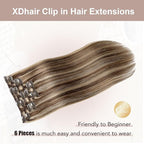 XDhair Clip In Hair Extensions Human Hair 22 Inch Medium Brown #4 Mixed to Caramel Blonde #27 Clip In Extensions Real Human Hair Thick Ends Straight 120g 6pcs (#4/27,22Inch)