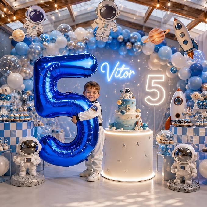 Navy Blue Balloon Number 5, 40 Inch Large Self Inflating Foil Mylar Number - Image 4