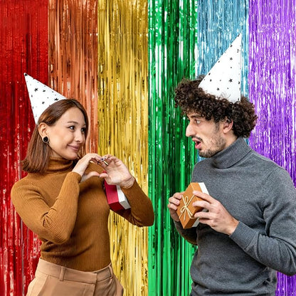 2 Pack Rainbow Backdrop Party Decorations Tinsel Curtain Party Streamer Foil - Image 6