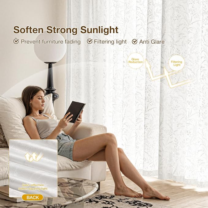 Anmao White Semi Sheer Light Filtering Short Curtains 45 Inches Long 2 Panels - Image 6