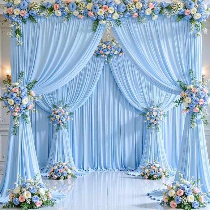 6 Panels Baby Blue Backdrop Curtains - Image 4