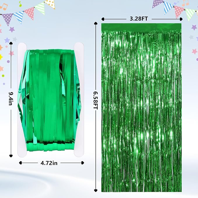 2 Pack Green Streamers Backdrop Jungle Party Decorations Green Foil Fringe - Image 2