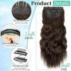 KooKaStyle Clip in Synthetic Hair Extensions Long Wavy 4PCS Thick Hairpieces Dark Chocolate Brown Fiber Double Weft Natural Hair Extensions 20 Inch for Women