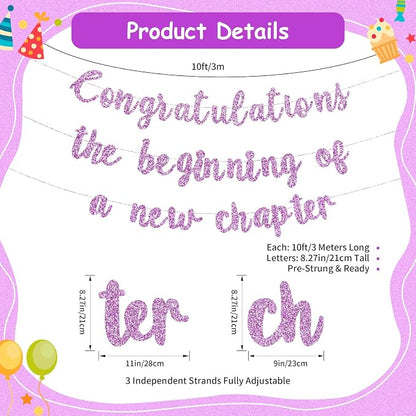 Pre-Strung Congratulations Banner New Chapter & Journey Hanging Garland Glitter - Image 2