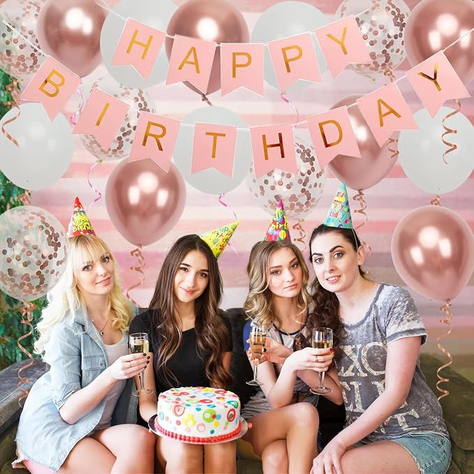Happy Birthday Banner, Rose Gold Birthday Decoration - Image 5