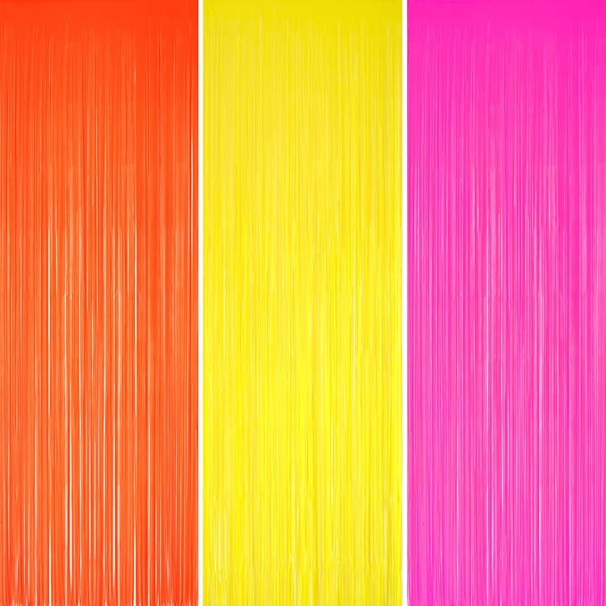 jijAcraft Orange Yellow Rose Tinsel Foil Fringe Curtain, 3 Pack 3.2x6.5 Feet by jijAcraft
