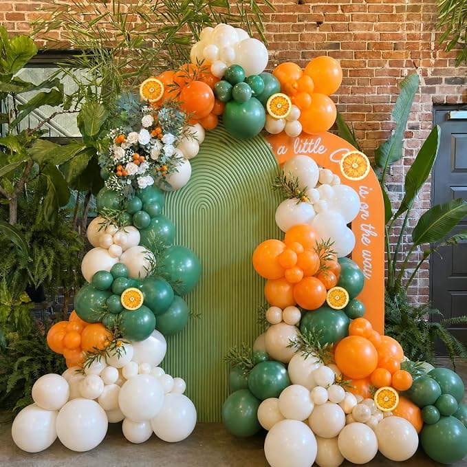 Orange Green Balloon Arch Kit for Little Cuties Baby Shower | 124Pcs Pastel - Image 3