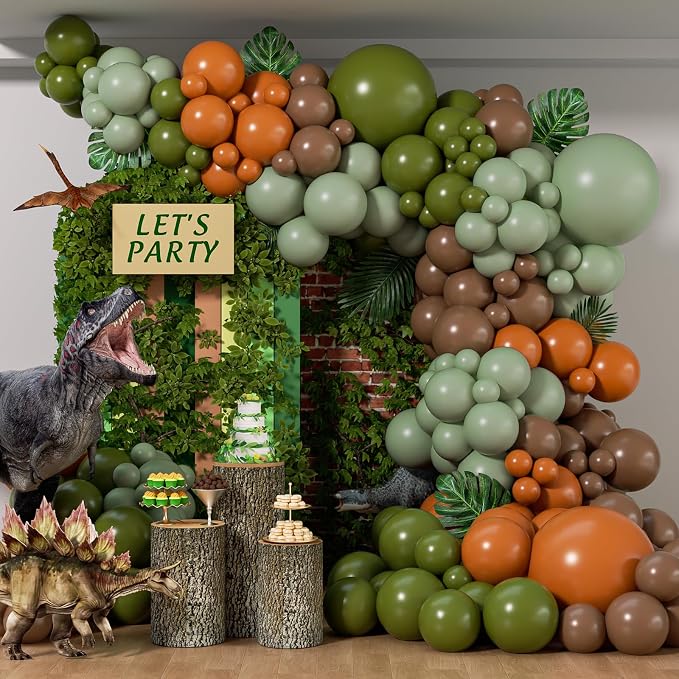 141pcs Dinosaur Balloon Garland Arch Kit Brown Orange Sage Green Balloons | by Leraqertra