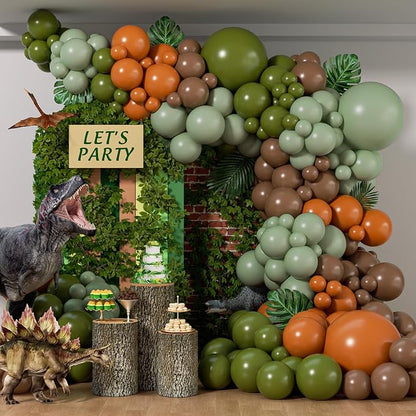 141pcs Dinosaur Balloon Garland Arch Kit Brown Orange Sage Green Balloons | by Leraqertra