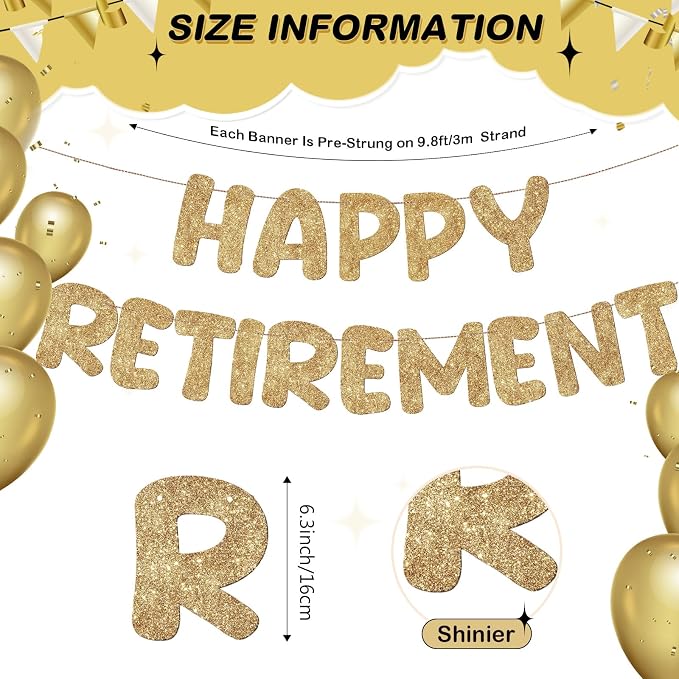 Fulmoon Pre Strung Happy Retirement Banner Glitter Retirement Sign Funny - Image 2