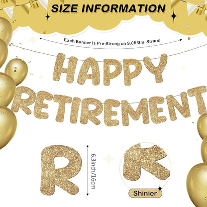 Fulmoon Pre Strung Happy Retirement Banner Glitter Retirement Sign Funny - Image 2