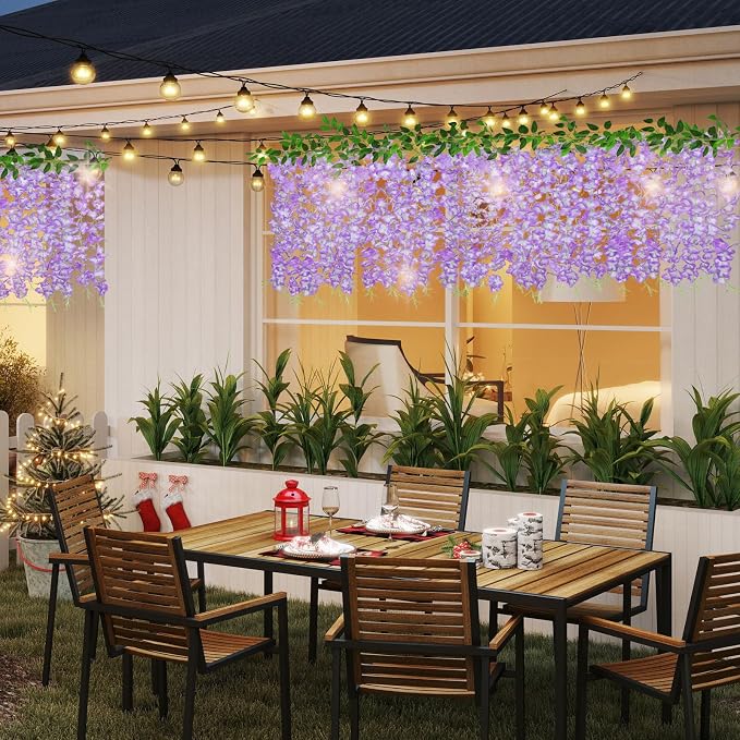 ZINHO 60 Branches Wisteria Hanging Flowers, Artificial Wisteria Flowers Garland - Image 6