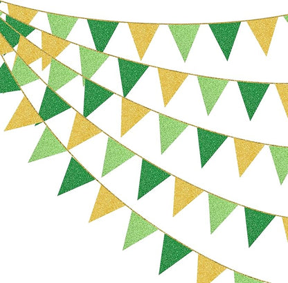 Green Gold Party Decorations Pennant Banner Flag Glitter Green Gold Triangle by pinkblume