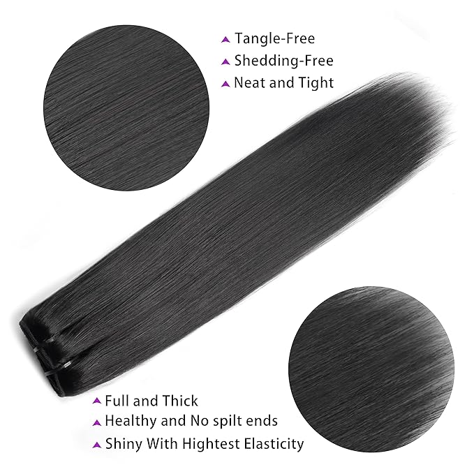 18 Inch Yaki-Straight Clip in Hair Extensions Real Human Hair Affordable Yaki Straight Clip in Human Hair Extensions Brazilian Virgin Hair clip on Hair 18Clips Per Set 120G