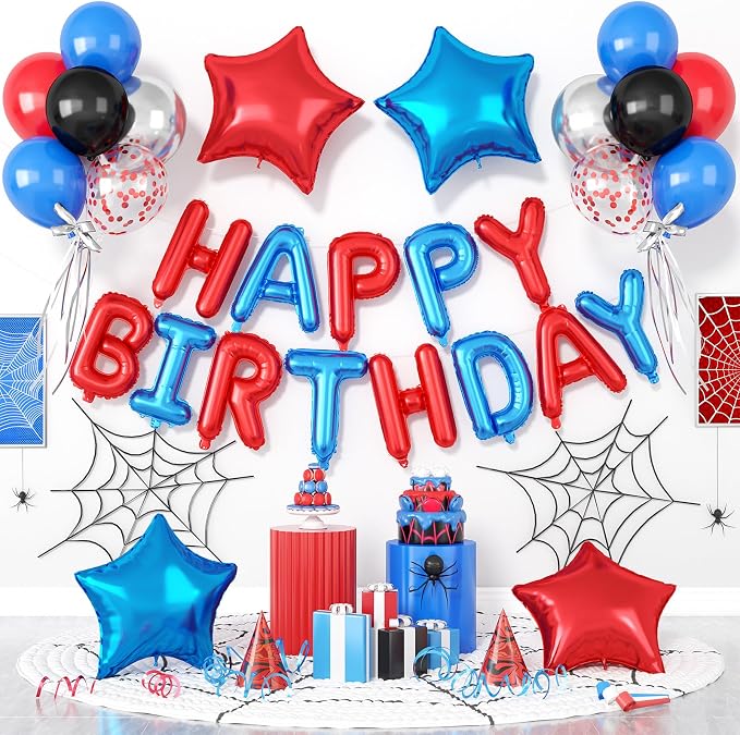 29PC Blue and Red Happy Birthday Balloon Banner, 16Inch 3D Aluminum Letter by Paready