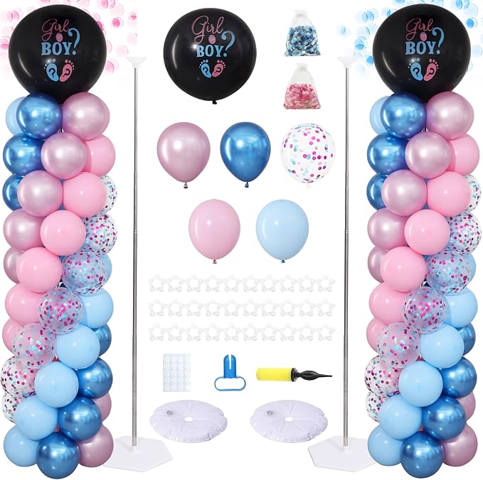 Gender Reveal Balloon Column Stand Set of 2 by ZyloonDecoration