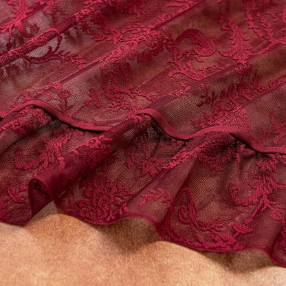 Deeprove Boho Lace Sheer Burgundy Curtains 84 Inches Long - Image 4