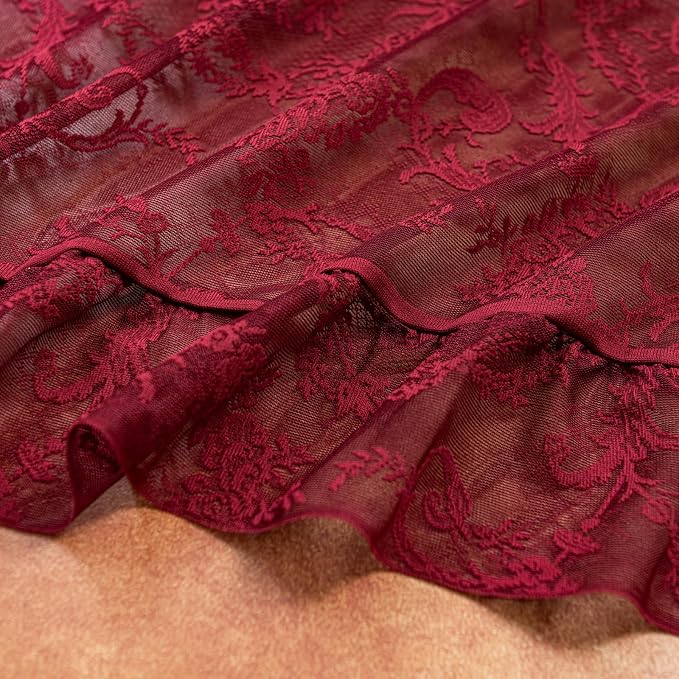 Deeprove Boho Lace Sheer Burgundy Curtains - Image 4