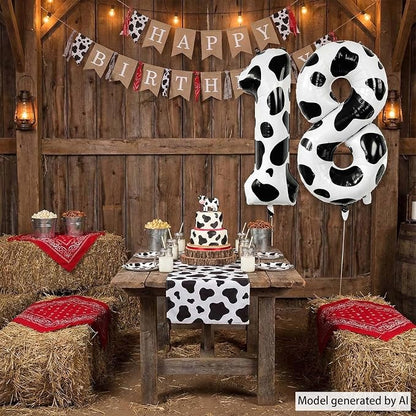 40 Inch Cow Print Number 18 Balloon Set, Giant Black & White Cowhide Foil Mylar - Image 7