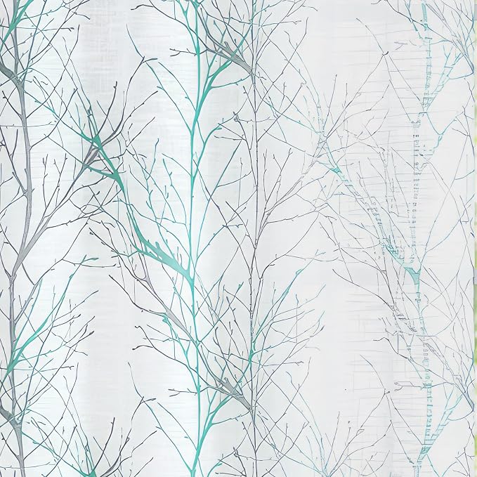 FMFUNCTEX Linen Aqua Blue White Semi Sheer Print Curtains 84 Inch 2 Panels | - Image 8
