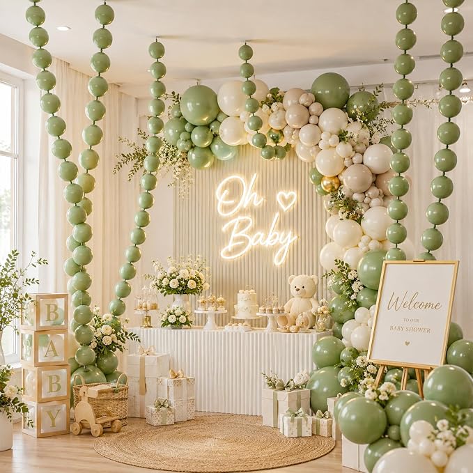 Sage Green Linking Balloons, Fall Thanksgiving Boho Birthday Bridal Baby Shower - Image 8